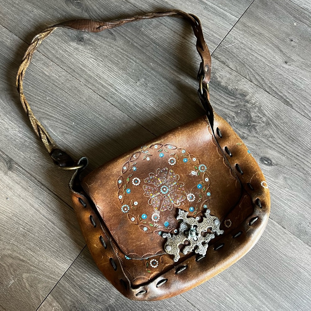 Boho Leather Embellished Shoulder Bag